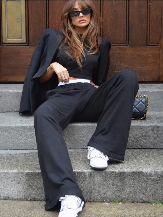TALENTLESS Pants - TALENTLESS Black Wide-Leg Track Pants with Elastic Waist